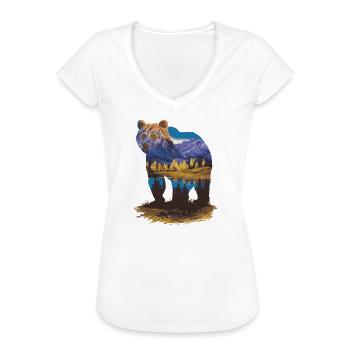 Wander Bear Mountains Lake Conception rétro de la nature - T-shirt vintage Femme - blanc - Devant - Danielle (179cm)