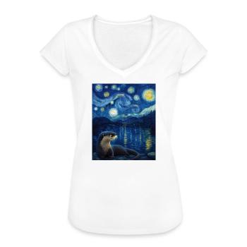 Loutre Van Gogh - T-shirt vintage Femme - blanc - Devant - Danielle (179cm)