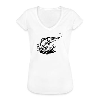 Hecht Raubfisch Silhouette - Frauen Vintage T-Shirt - Weiß - Vorne - Danielle (179cm)