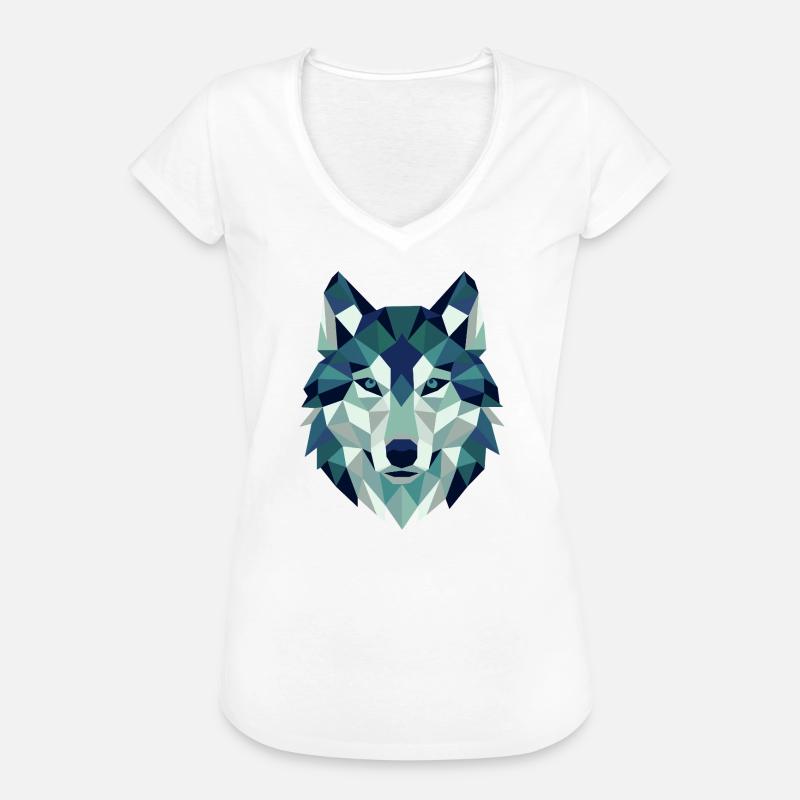Wolf Head Polygon Geometry - Women's Vintage T-Shirt - white