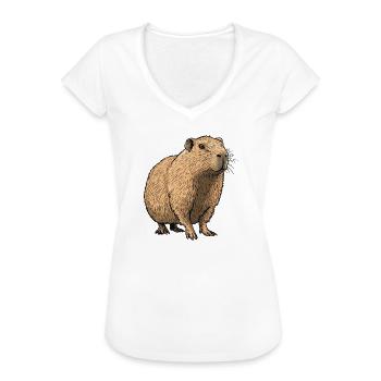 Nature Tones Capybara Illustration - Women's Vintage T-Shirt - white - Front - Danielle (179cm)