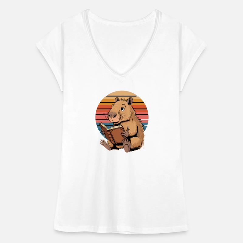Reading Capybara Retro Sunset for Women's Vintage T-Shirt