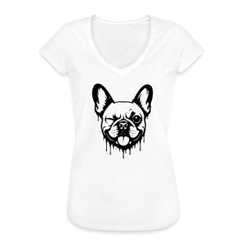 Bouledogue espiègle avec un clin d’œil - T-shirt vintage Femme - blanc - Devant - Danielle (179cm)
