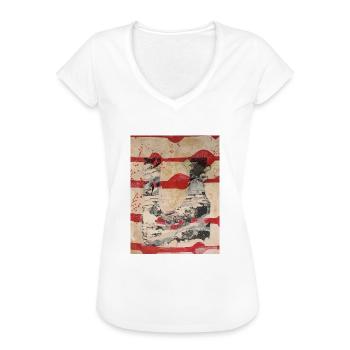 Gelli Print Kunstdruck moderne kunst untergehen - Frauen Vintage T-Shirt - Weiß - Vorne