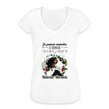 Le bonheur Bouvier Bernois - T-shirt vintage Femme - blanc - Devant - Danielle (179cm)