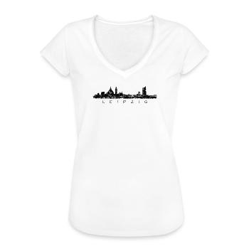 Leipzig Skyline Panorama (Vintage/Schwarz) - Frauen Vintage T-Shirt - Weiß - Vorne - Danielle (179cm)