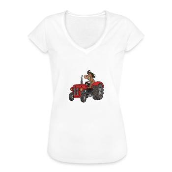 Pferde Shirt · Reiten · Reitsport · auf Traktor - Frauen Vintage T-Shirt - Weiß - Vorne