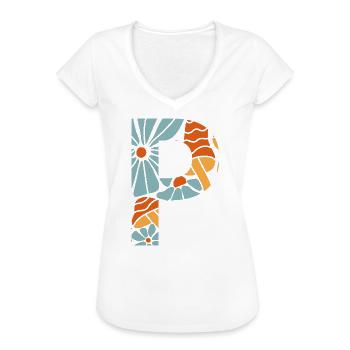 Buchstabe p groovige Blumen Geschenkidee - Frauen Vintage T-Shirt - Weiß - Vorne - Danielle (179cm)