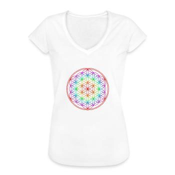 Blume des Lebens Regenbogen Yoga Heilige Geometrie - Frauen Vintage T-Shirt - Weiß - Vorne - Danielle (179cm)