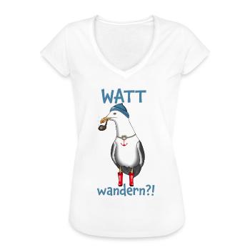 Watt wandern?! Möwe Kapitän Meer - Frauen Vintage T-Shirt - Weiß - Vorne