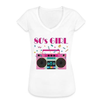 80s Girl 80er Jahre Outfit Party 80's Kostüm - Frauen Vintage T-Shirt - Weiß - Vorne
