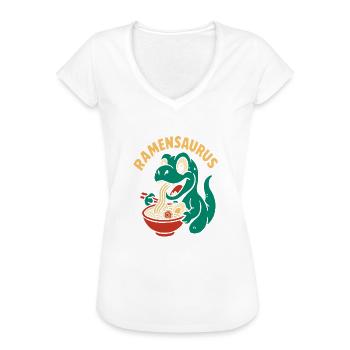 Lustiger Dinosaurier der Ramen Nudeln isst - Frauen Vintage T-Shirt - Weiß - Vorne
