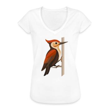 Specht an Baumstamm – Stilisiertes Vogelmotiv - Frauen Vintage T-Shirt - Weiß - Vorne