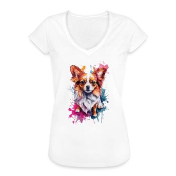 Papillon Niedlicher Hund, Bunt, Aquarelle, Neon - Frauen Vintage T-Shirt - Weiß - Vorne