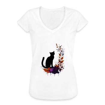 Chat noir - T-shirt vintage Femme - blanc - Devant - Danielle (179cm)