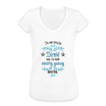In am Dirndl dad i di gamsig mocha - Frauen Vintage T-Shirt - Weiß - Vorne - Danielle (179cm)