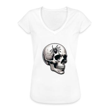 Bleicher Skull mit großer Spinne auf dem Schädel - Frauen Vintage T-Shirt - Weiß - Vorne