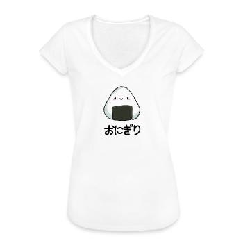 Onigiri + Japanische Schriftzeichen - Frauen Vintage T-Shirt - Weiß - Vorne