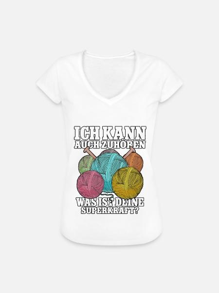 Häkeln - Frauen Vintage T-Shirt - Weiß