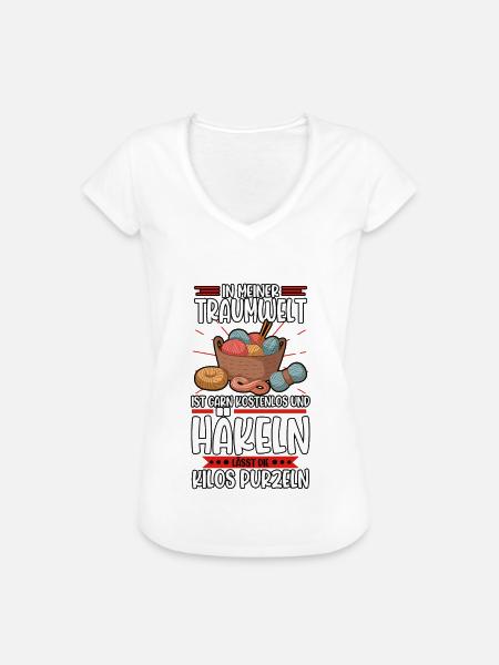 Häkeln - Frauen Vintage T-Shirt - Weiß