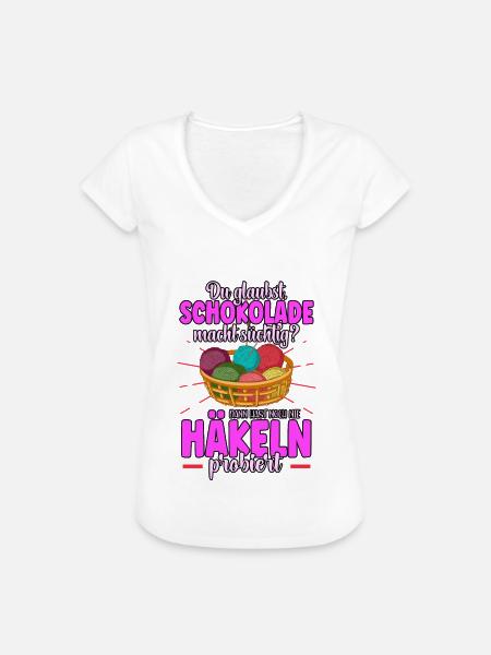 Häkeln - Frauen Vintage T-Shirt - Weiß