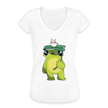 Frosch mit Blatt - Frauen Vintage T-Shirt - Weiß - Vorne - Danielle (179cm)