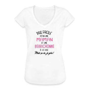 Pas facile d'être maman et Berrichonne - T-shirt vintage Femme - blanc - Devant - Danielle (179cm)