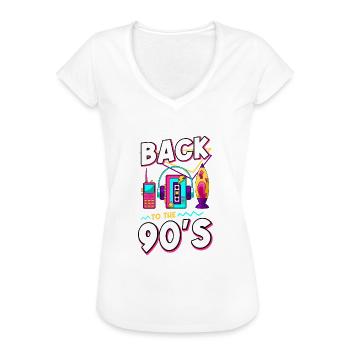 90er Jahre Mottoparty 1990er Neunziger Kostüm - Frauen Vintage T-Shirt - Weiß - Vorne