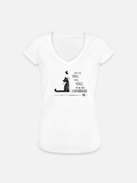 CAT ANGEL - Frauen Vintage T-Shirt - Weiß