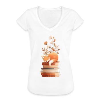 Fuchs auf Bücherstapel - Frauen Vintage T-Shirt - Weiß - Vorne