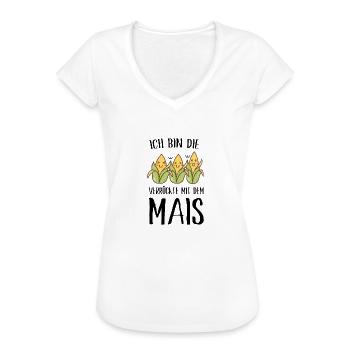Bäuerin lustiger Spruch Die Verückte Mit Dem Mais - Frauen Vintage T-Shirt - Weiß - Vorne