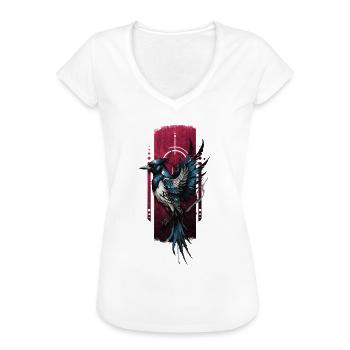 Bote des Himmels: Fliegende Cyanocitta Cristata - Frauen Vintage T-Shirt - Weiß - Vorne - Danielle (179cm)