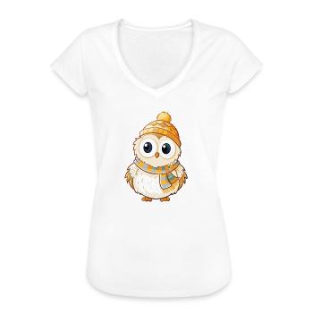Niedliche Eule mit Schal und Pudelmütze. - Frauen Vintage T-Shirt - Weiß - Vorne - Danielle (179cm)
