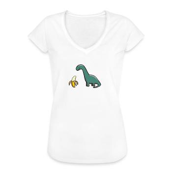 Green Dino Dinosaur and His Banana Art - Women's Vintage T-Shirt - white - Front - Danielle (179cm)