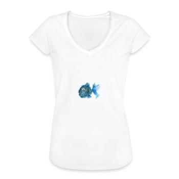 fisch traurig depressiv blau kugelfisch stacheln - Frauen Vintage T-Shirt - Weiß - Vorne - Danielle (179cm)
