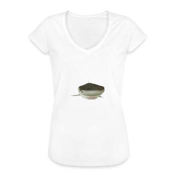 Hai, Lächeln, lachender Hai, Haifisch, Fisch - Frauen Vintage T-Shirt - Weiß - Vorne - Danielle (179cm)