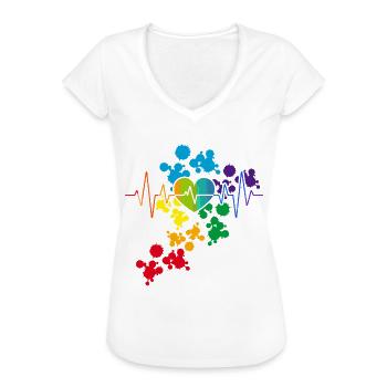Bunter Stolz Herz Regenbogen Herzschlag lgbt - Frauen Vintage T-Shirt - Weiß - Vorne