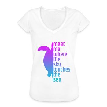 meet me where the sky touches the sea - Frauen Vintage T-Shirt - Weiß - Vorne - Danielle (179cm)