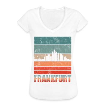 Frankfurt Skyline | Frankfurt Vintage Geschenk - Frauen Vintage T-Shirt - Weiß - Vorne