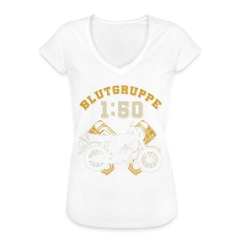 Blutgruppe 1:50 S51,Benzin,Ostalgie, Simson DDR - Frauen Vintage T-Shirt - Weiß - Vorne