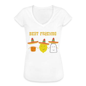 Tequila Best friends, Sombrero Zitrone Salz Party - Frauen Vintage T-Shirt - Weiß - Vorne