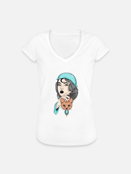 Katzenfrau - Frauen Vintage T-Shirt - Weiß