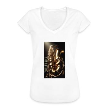 Saxophon - Frauen Vintage T-Shirt - Weiß - Vorne - Danielle (179cm)