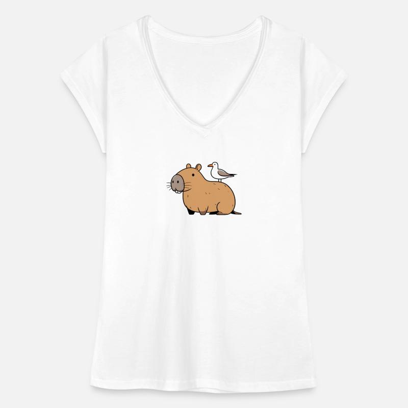 Bande dessinée Capybara Watershine avec mouette sur le dos T-shirt vintage Femme