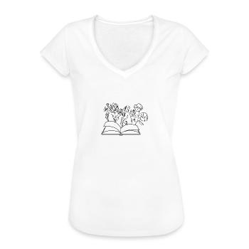 Buch mit Blumen, Lesen, Hobby, Leseratte, Blumen - Frauen Vintage T-Shirt - Weiß - Vorne - Danielle (179cm)