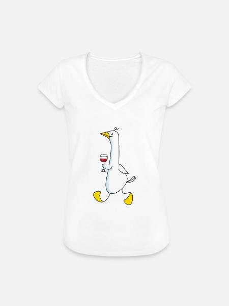Gans mit Wein - Frauen Vintage T-Shirt - Weiß