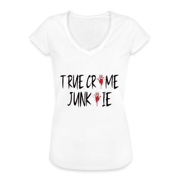 TRUE CRIME SERIAL KILLER GIFT : True Crime Junkie - T-shirt vintage Femme - blanc - Devant - Danielle (179cm)
