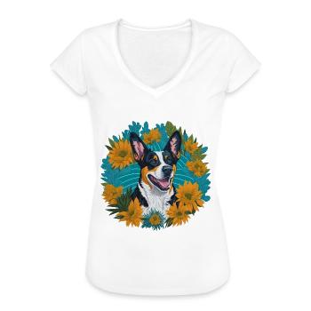 Lächelnder Australischer Rinderhund Blumen - Frauen Vintage T-Shirt - Weiß - Vorne
