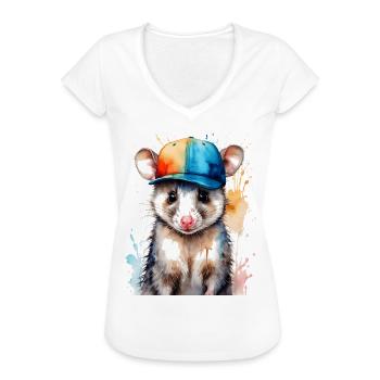Opossum Snapback Cap Cool Tier Design Print - Women's Vintage T-Shirt - white - Front - Danielle (179cm)
