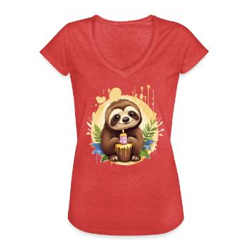 Kinder Geburtstag Süsses Faultier - Frauen Vintage T-Shirt - Rot meliert - Vorne - Danielle (179cm)